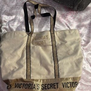Victoria's Secret Gold and Cream Tote Bag